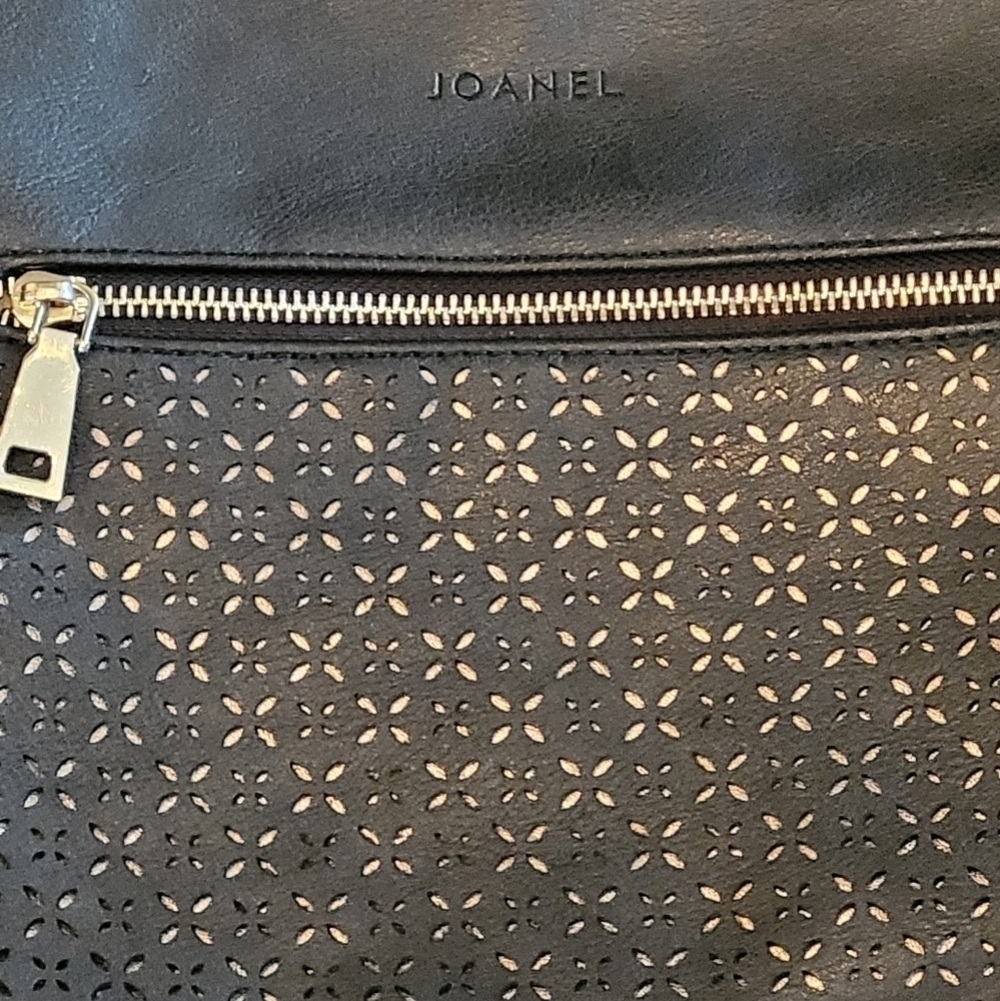 JOANEL Crossbody Bag, Faux Leather, Cutout and Zipper Detail, Black - Picture 2 of 14